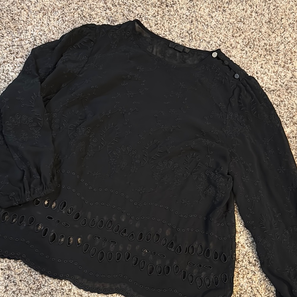 J. Crew Black Embroidered Blouse